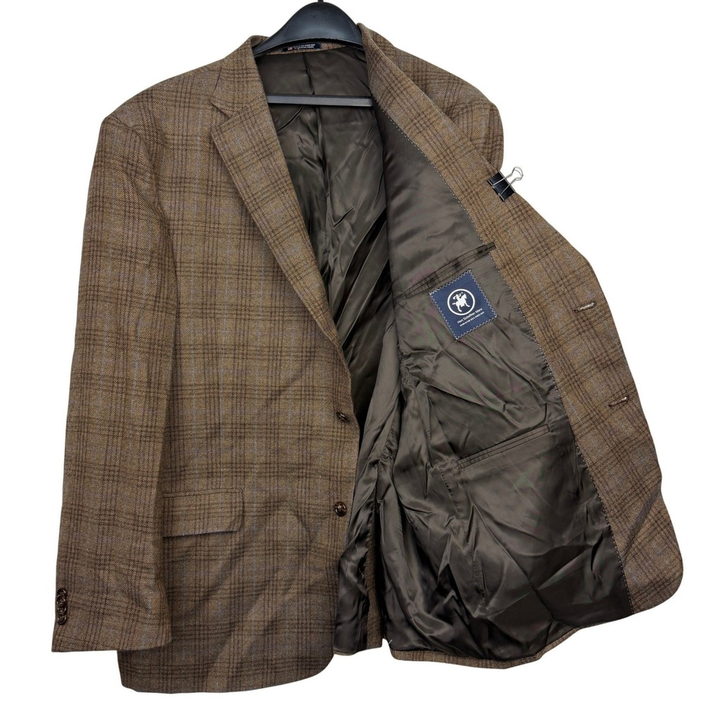Hart Schaffner Marx Mens 48R WOOL Blazer Sport Coat Jacket Brown Plaid Professor